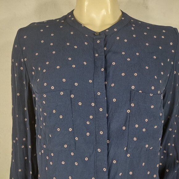 Boden dark blue navy floral print 100% Viscose button front shirt blouse size 12 - Picture 2 of 7